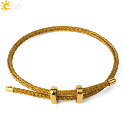 Adjustable Steel Wire Bracelet | Braided Rope Expandable Bracelet with Gold Color Clasp | DIY Charm Bracelet Base