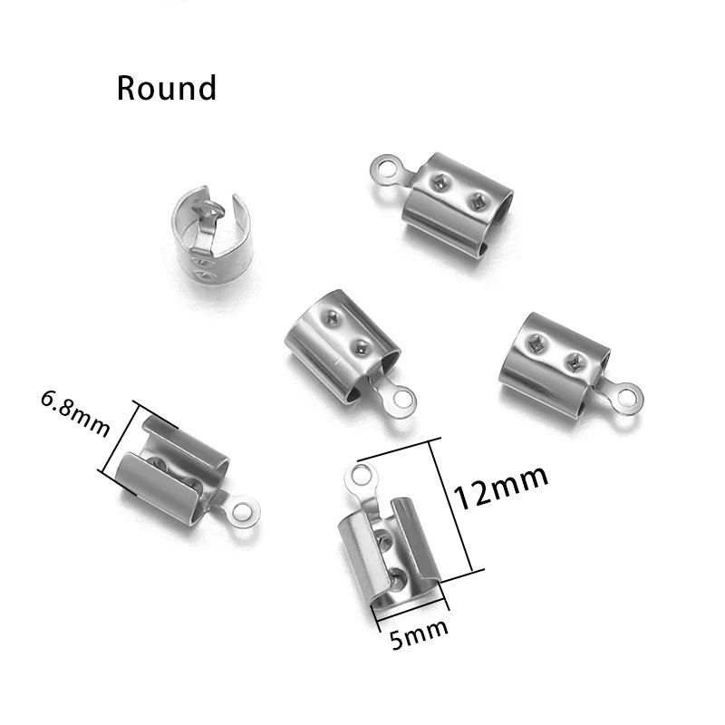 Stainless Steel Cord End Caps for Jewelry Making | Fold-Over Crimp Connectors for Leather Cord & Bracelets | Bead Caps for Jewelry