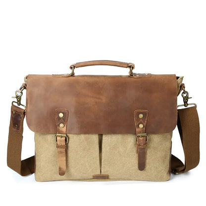 Retro Canvas Shoulder Bag with Crazy Horse Leather