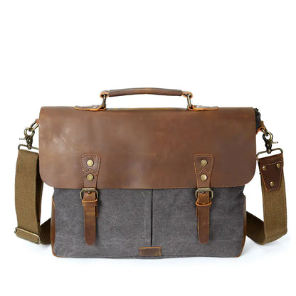 Retro Canvas Shoulder Bag with Crazy Horse Leather