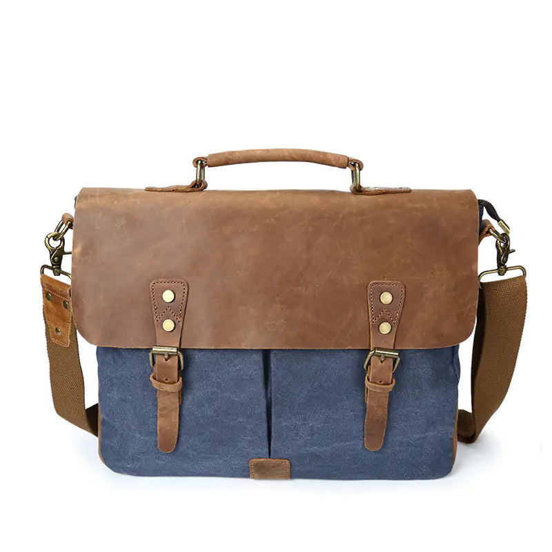 Retro Canvas Shoulder Bag with Crazy Horse Leather