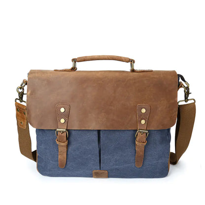 Retro Canvas Shoulder Bag with Crazy Horse Leather