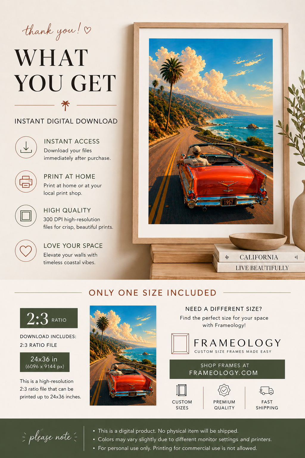 Pacific Coast Highway Wall Art | Coastal Printable Car Print (Instant Download)
