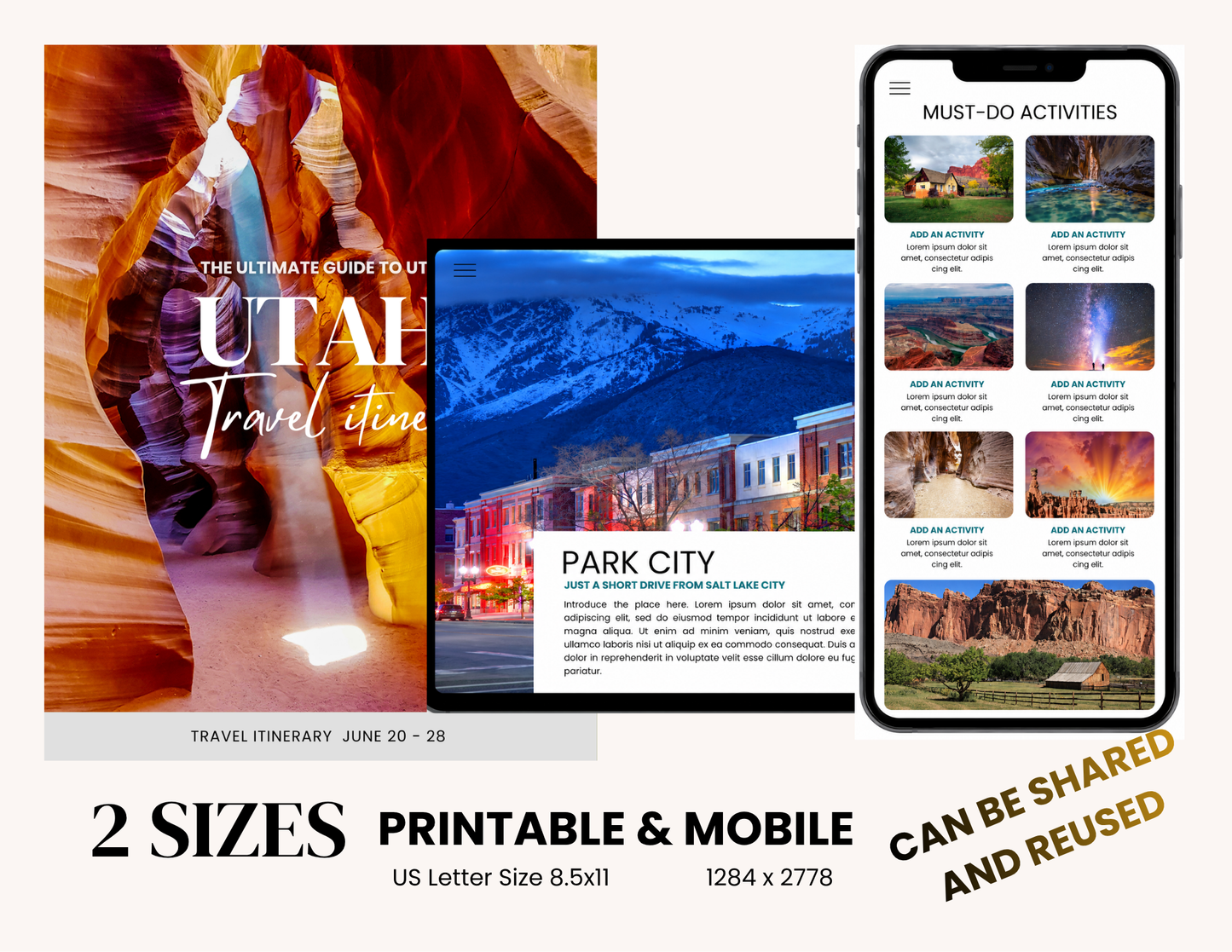 Utah National Parks Itinerary Template | Editable Road Trip Planner | BONUS Hidden Utah Guide | Zion Bryce Arches