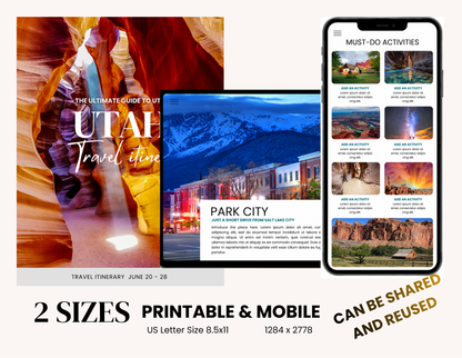 Utah National Parks Itinerary Template | Editable Road Trip Planner | BONUS Hidden Utah Guide | Zion Bryce Arches
