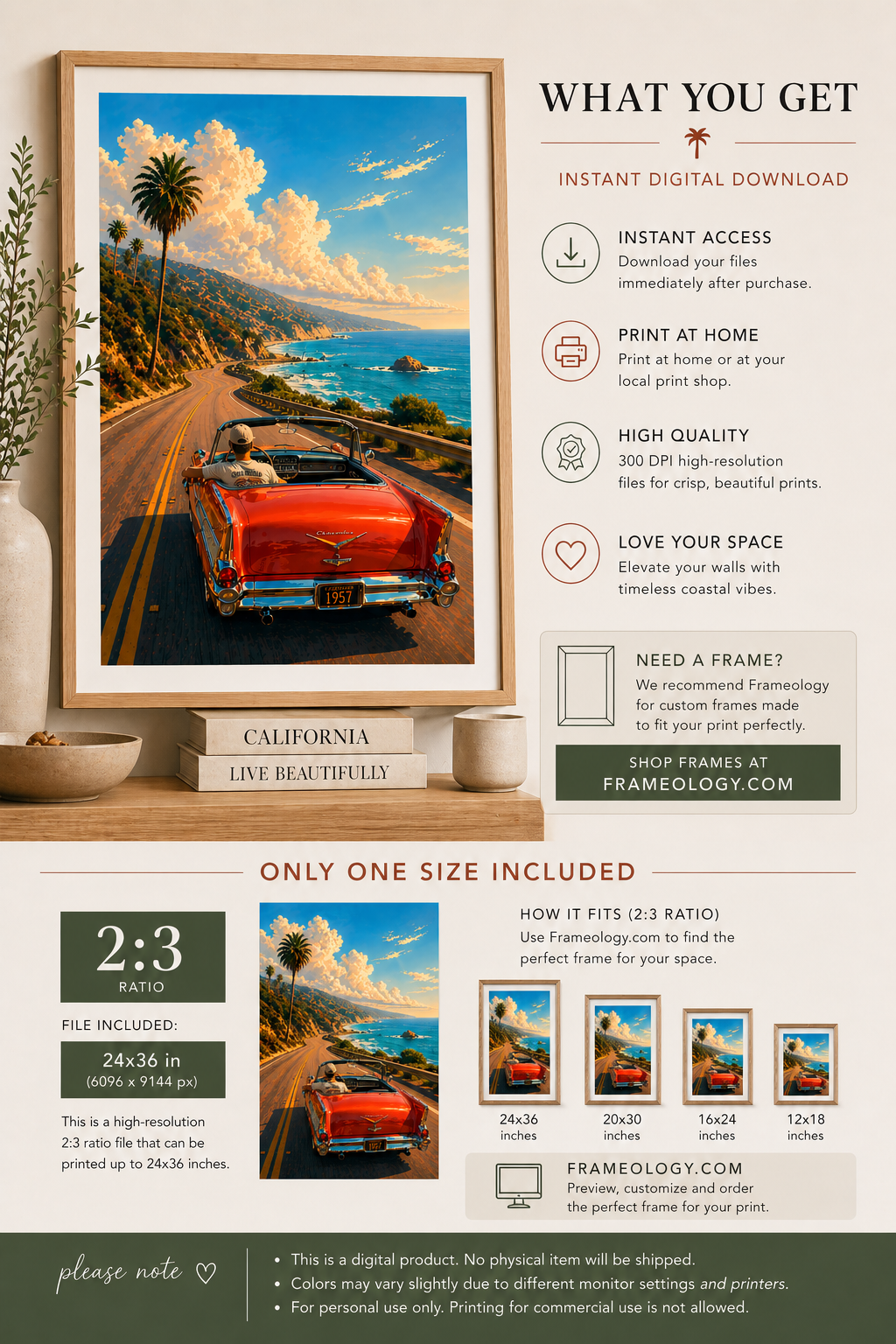 Pacific Coast Highway Wall Art | Coastal Printable Car Print (Instant Download)