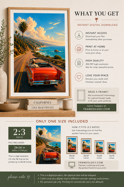 Pacific Coast Highway Wall Art | Coastal Printable Car Print (Instant Download)
