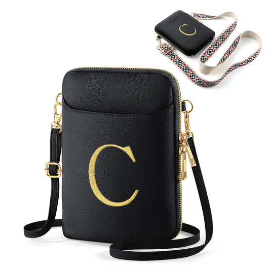 Personalized Initial Vegan Leather Crossbody Bag for Women – RFID Anti-Theft, Stylish & Hands-Free