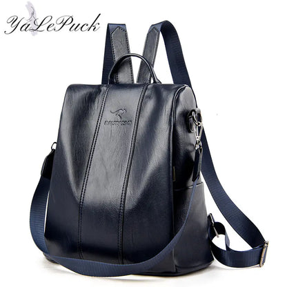 Vintage Anti-Theft Leather Backpack for Women