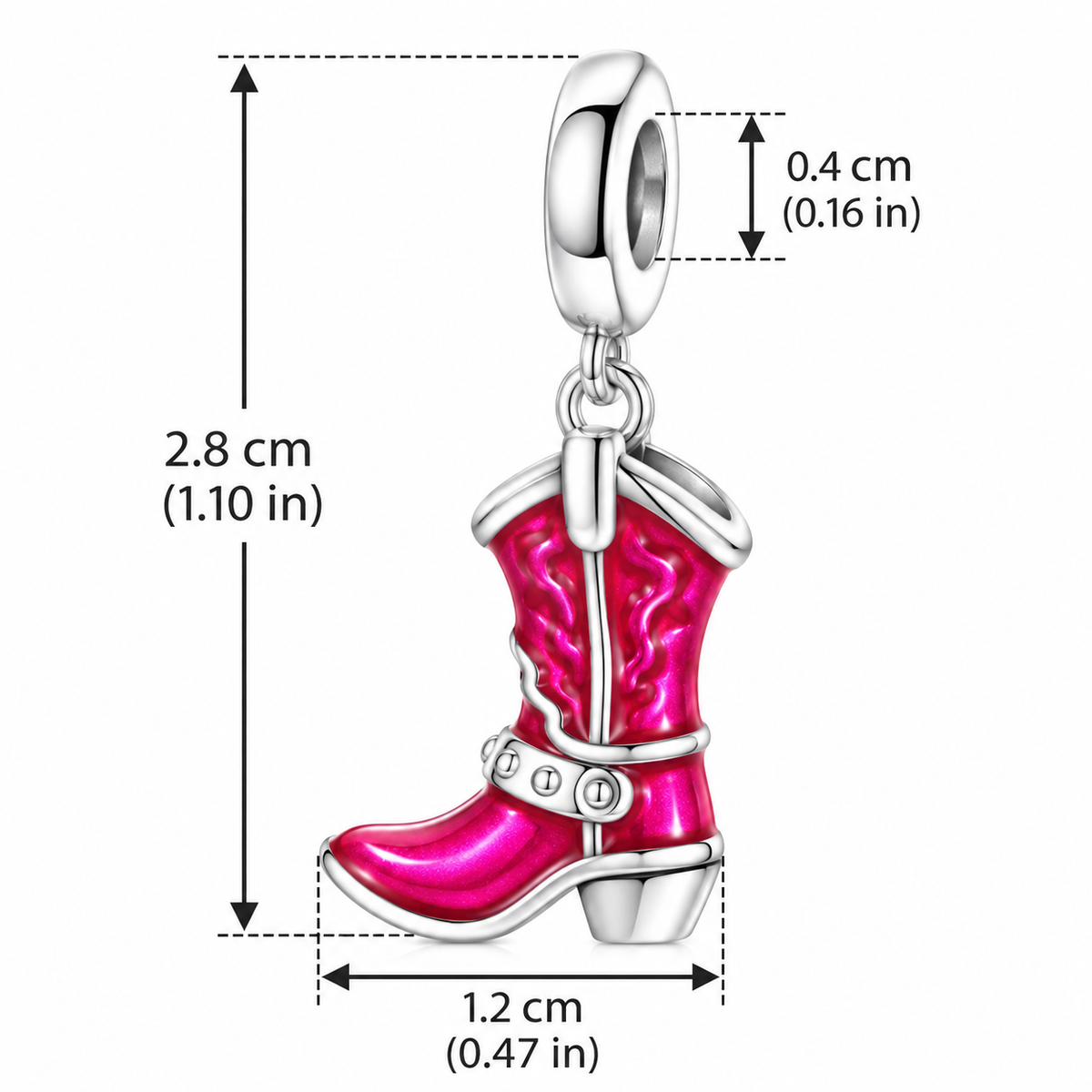 Pink Cowboy Boot Charm | 925 Sterling Silver Dangle | Fits Pandora Bracelets | Cowgirl Gift
