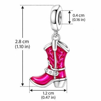 Pink Cowboy Boot Charm | 925 Sterling Silver Dangle | Fits Pandora Bracelets | Cowgirl Gift