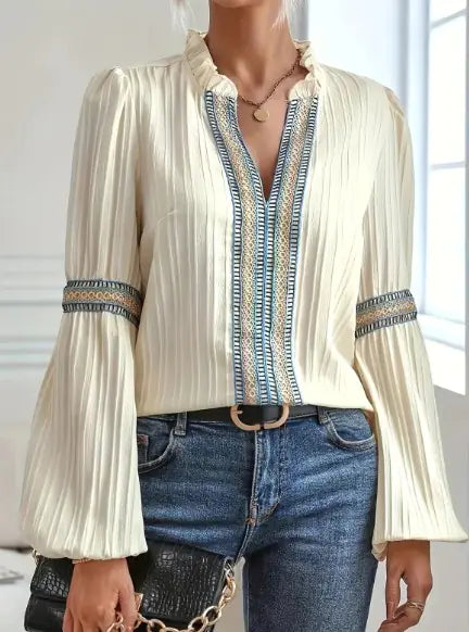 V-neck Patchwork Shirt