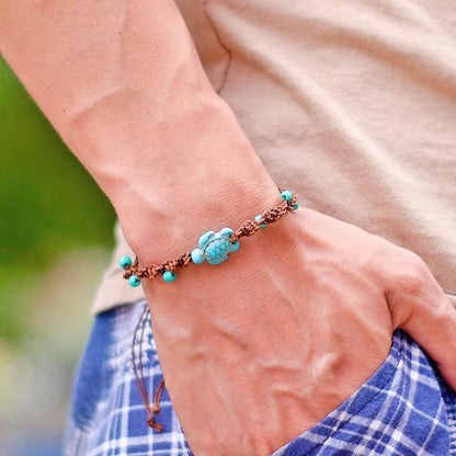 Turtle Charm Bracelet Base | Adjustable Woven Wax Rope Bracelet with 4mm Beads | DIY Beach Bracelet for Adding Charms