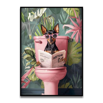 Bathroom Cat Reading on Toilet Canvas Wall Art Print Poster Funny Animal Decor Painting Home Room Decor Gift Unframed