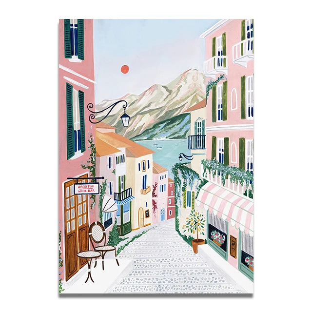 Santorini Lisbon Canvas Wall Art Print Poster Lake Como Central Park Decorative Painting Travel Mural Home Decor Gift Unframed
