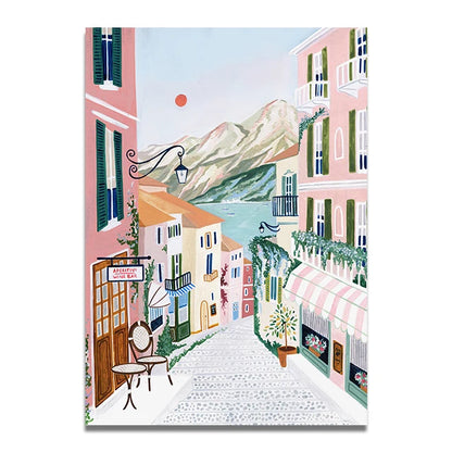 Santorini Lisbon Canvas Wall Art Print Poster Lake Como Central Park Decorative Painting Travel Mural Home Decor Gift Unframed