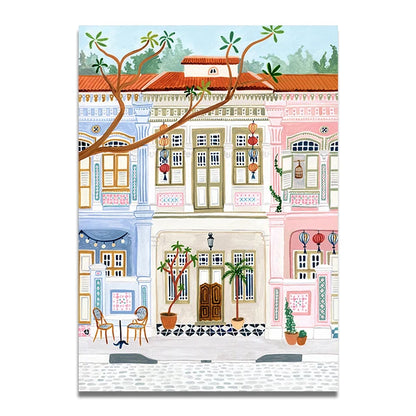 Santorini Lisbon Canvas Wall Art Print Poster Lake Como Central Park Decorative Painting Travel Mural Home Decor Gift Unframed