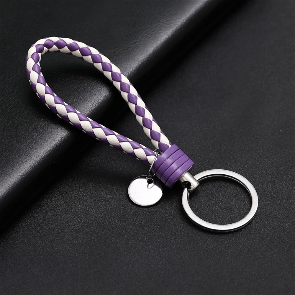 Braided PU Leather Keychain | Woven Rope Keyring with Metal Clasp | DIY Bag Charm, Key Holder & Craft Accessory