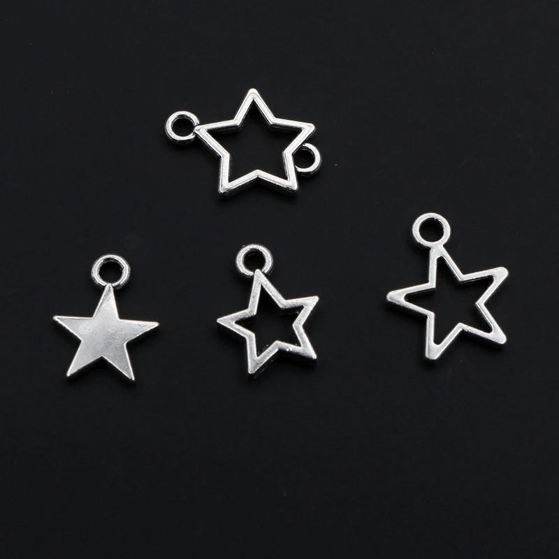 100pc Small Star Charms | Antique Silver Metal Pendants | Tiny Celestial Charms for Earrings, Bracelets, Necklaces & DIY Jewelry
