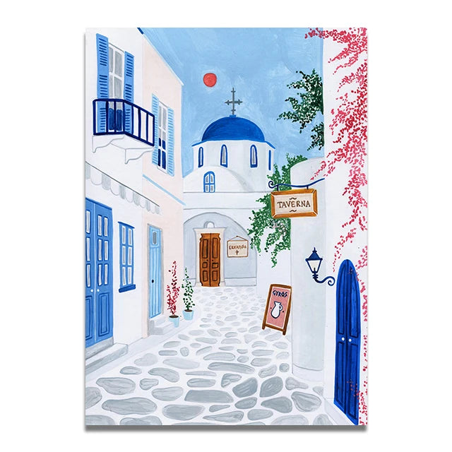 Santorini Lisbon Canvas Wall Art Print Poster Lake Como Central Park Decorative Painting Travel Mural Home Decor Gift Unframed