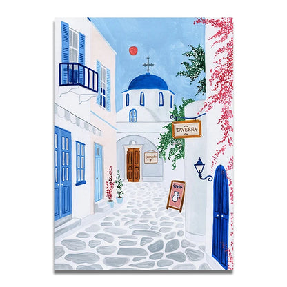 Santorini Lisbon Canvas Wall Art Print Poster Lake Como Central Park Decorative Painting Travel Mural Home Decor Gift Unframed