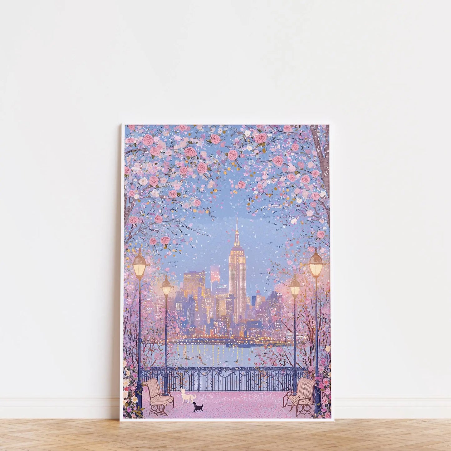 1pc Modern Cityscape Travel Mural Pink Flowers Nature Landscape Buildings Art Poster European City Mural Unframed Home Decor