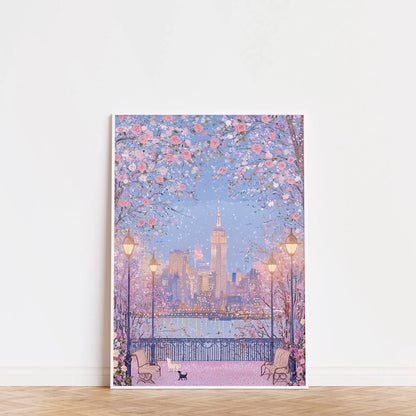 1pc Modern Cityscape Travel Mural Pink Flowers Nature Landscape Buildings Art Poster European City Mural Unframed Home Decor