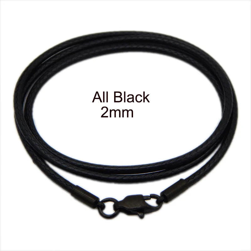 Waxed Leather Cord Necklace | Stainless Steel Clasp Pendant Chain | Adjustable 40–70cm for Men & Women