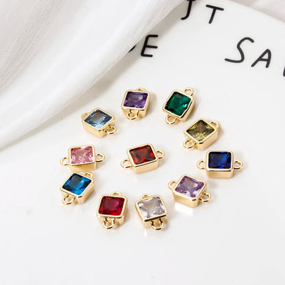 18K Gold Birthstone Connectors | Brass Square Charm Links | 2-Piece DIY Necklace, Bracelet & Earring Jewelry Findings