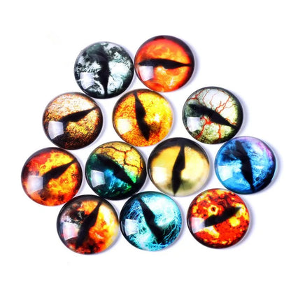 20pc Glass Eyes for Crafts | 8mm to 16mm Cat Dragon Dinosaur Eyes | Round Cabochons for DIY Dolls, Jewelry & Craft Making