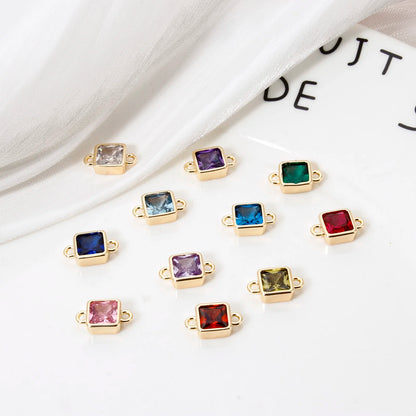 18K Gold Birthstone Connectors | Brass Square Charm Links | 2-Piece DIY Necklace, Bracelet & Earring Jewelry Findings