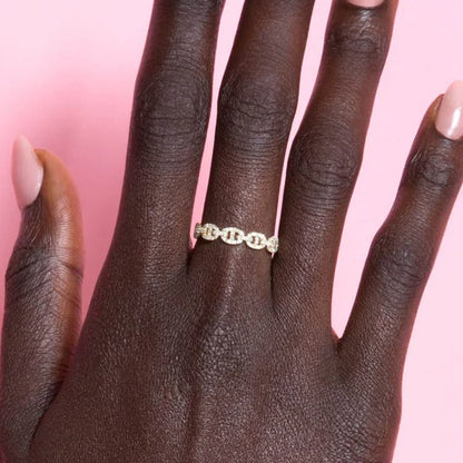 Gold CZ Link Ring | Micro Pave Zircon Chain Ring | Stackable Statement Ring | Punk Minimalist Jewelry for Women | Trendy Gift