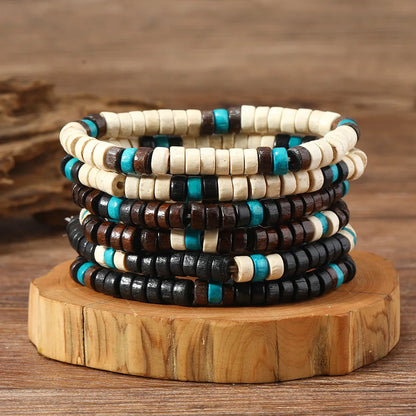 Ethnic New Bracelet for Men Simple Solid Color Wooden Bead Beaded Bracelet Fashion Men's Bracelet Set Item Jewelry Accessories