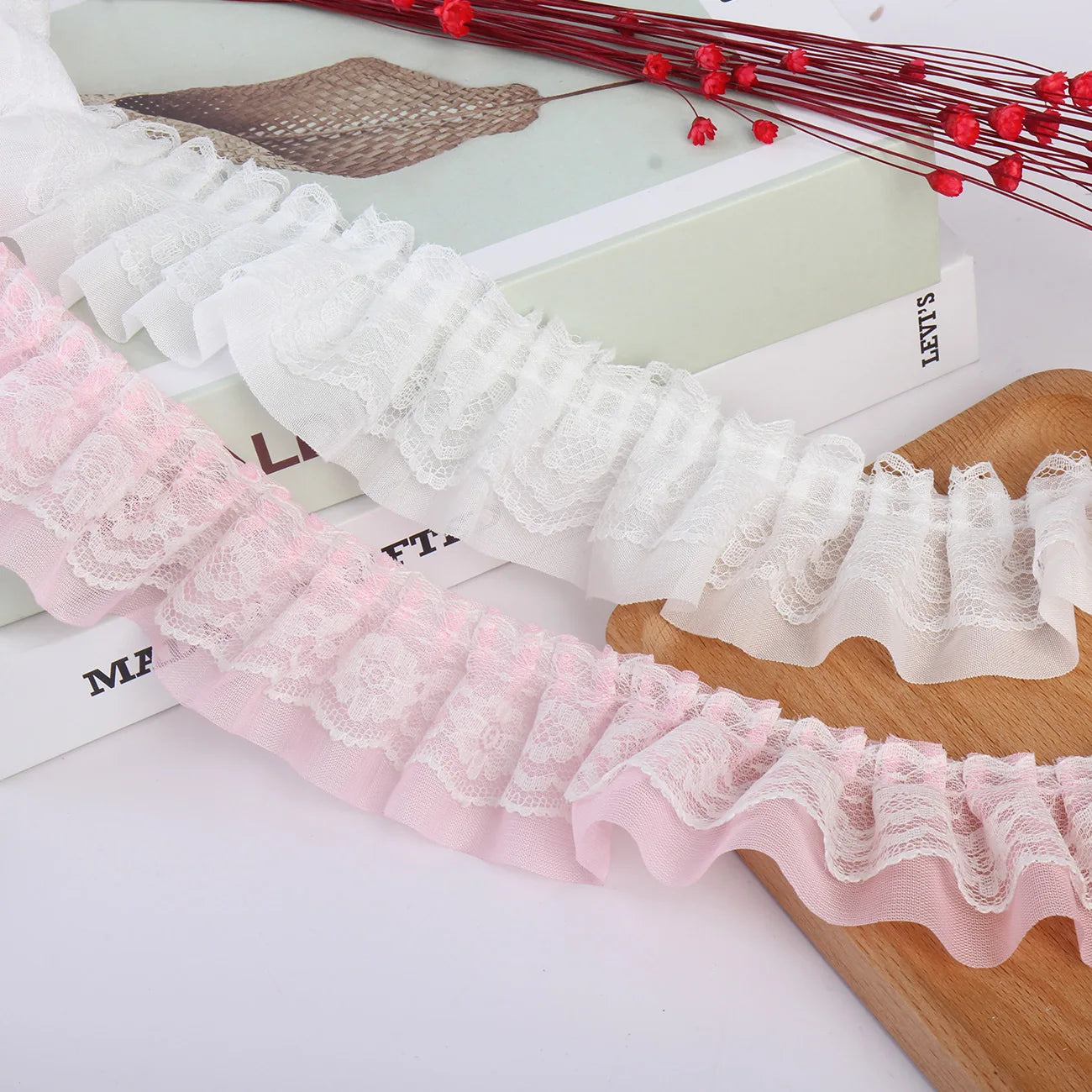 Pleated Chiffon Lace Trim | 2 Yards Double Layer Ruffle Ribbon | 5cm Sewing Trim for Clothing, Wedding Decor & DIY Crafts #SewingSupplies #ChiffonTrim