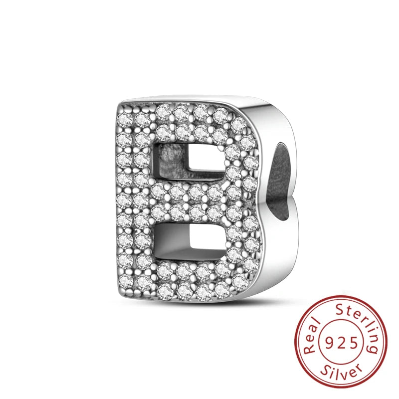 925 Sterling Silver A–Z Alphabet Charms | Initial Letter Beads for Charm Bracelets | DIY Jewelry Gift for Women