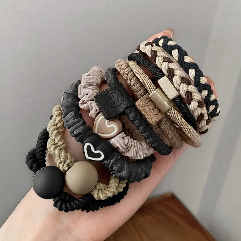 Neutral Boho Hair Ties for Women | Soft Stretch Hair Bands & Wrist Accessories | 10-Piece Everyday Collection