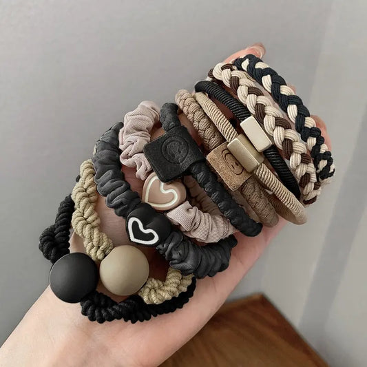 Neutral Boho Hair Ties for Women | Soft Stretch Hair Bands & Wrist Accessories | 10-Piece Everyday Collection