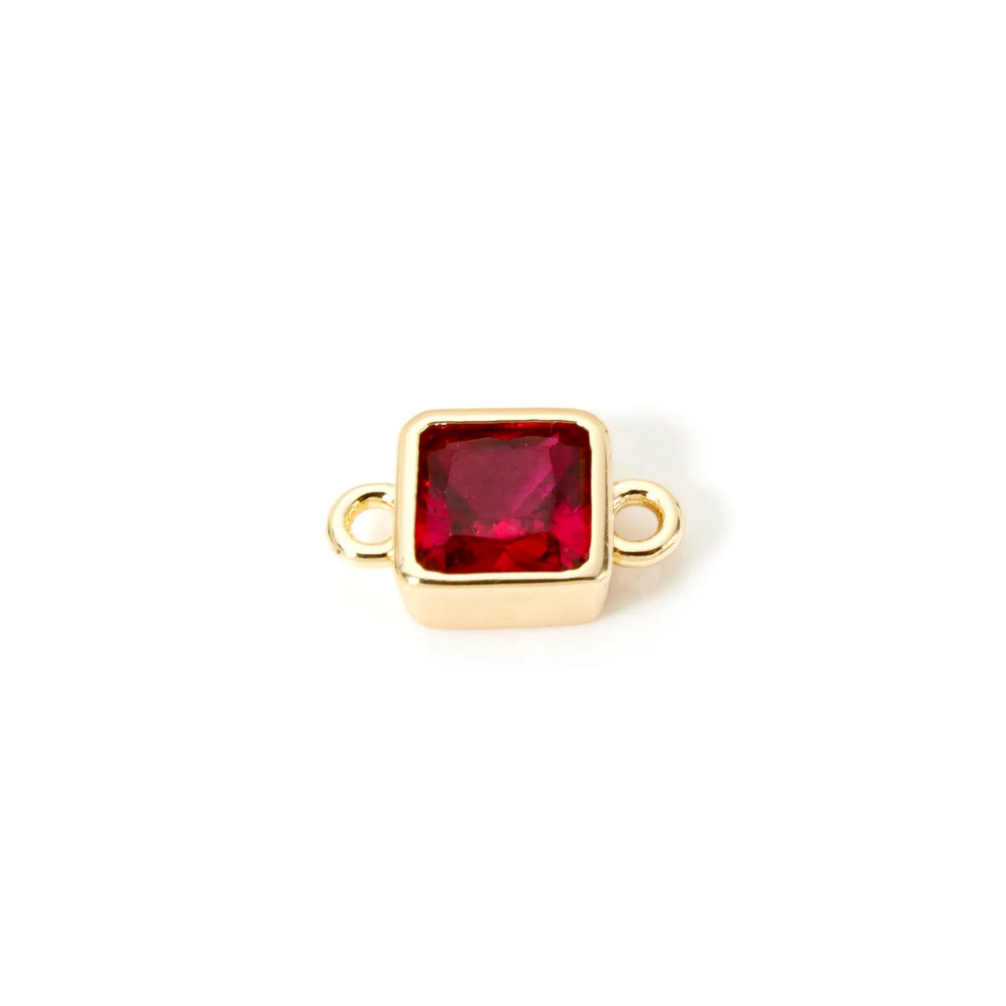 18K Gold Birthstone Connectors | Brass Square Charm Links | 2-Piece DIY Necklace, Bracelet & Earring Jewelry Findings