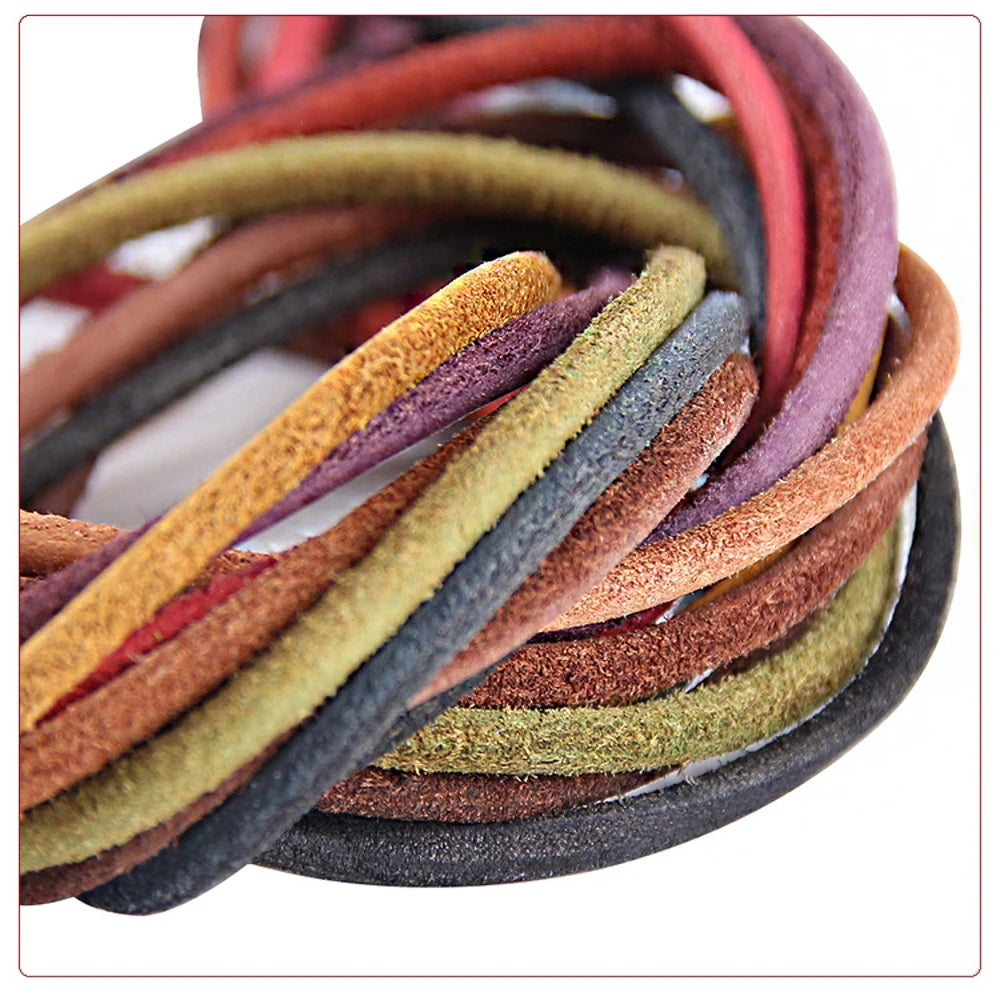 Genuine Cowhide Leather Cord 3mm Round | 2 Meters (78.7 Inches) | Colorful DIY Bracelet & Necklace Making