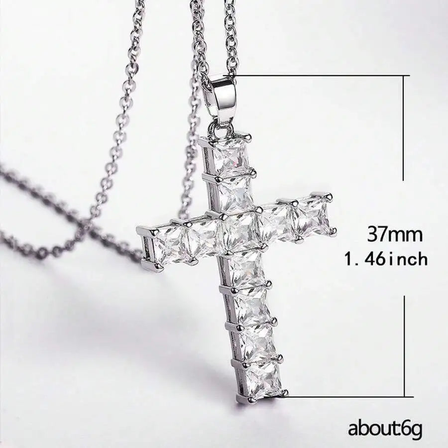 Jesus Cross Necklace | Gold Crystal Cross Pendant for Women | Christian Faith Jewelry Gift