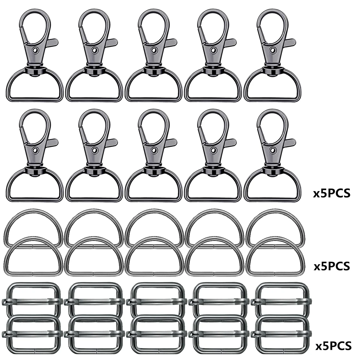 Swivel Clasp & D Ring Set | 15pc Lobster Claw Snap Hooks, D Rings & Slider Clasps | Keychain, Lanyard & DIY Craft Hardware