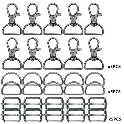 Swivel Clasp & D Ring Set | 15pc Lobster Claw Snap Hooks, D Rings & Slider Clasps | Keychain, Lanyard & DIY Craft Hardware