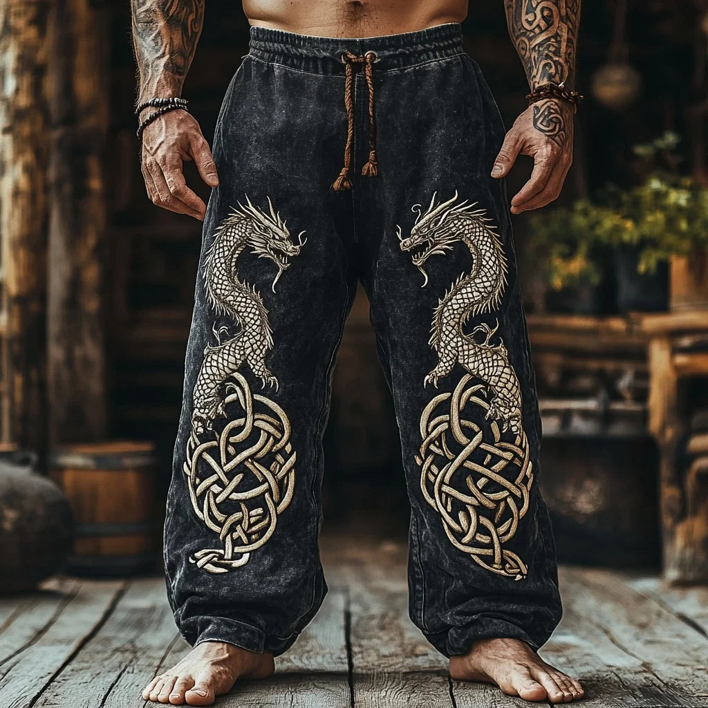 NEW Men's Viking Retro North European Eagle Totem 3D Printed Casual Pants Drawstring Straight Leg Pants Summer Beach Pants