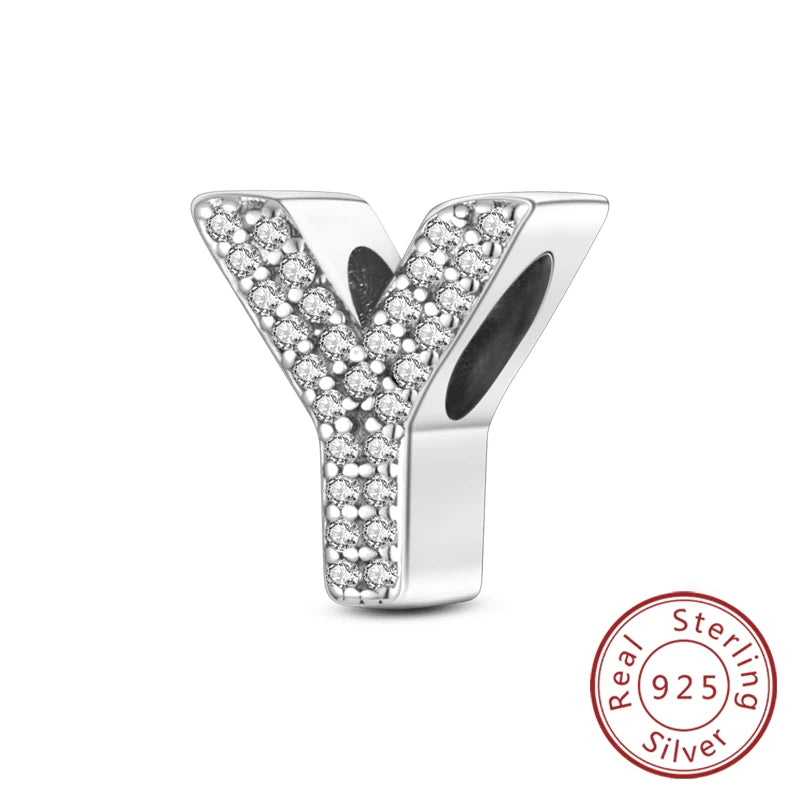 925 Sterling Silver A–Z Alphabet Charms | Initial Letter Beads for Charm Bracelets | DIY Jewelry Gift for Women
