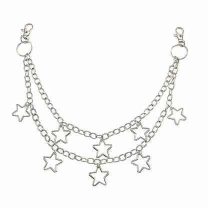 Silver chain with star charms on a white background