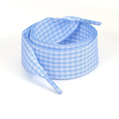 Luxury Pastel Gingham Ribbon Shoelaces | Cute Wide Flat Bow Laces for Sneakers | 1 Pair