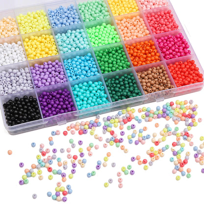 4mm Acrylic Round Beads | 3600pc 24-Color Bead Kit with Storage Box | Loose Beads for Bracelets & DIY Jewelry Making