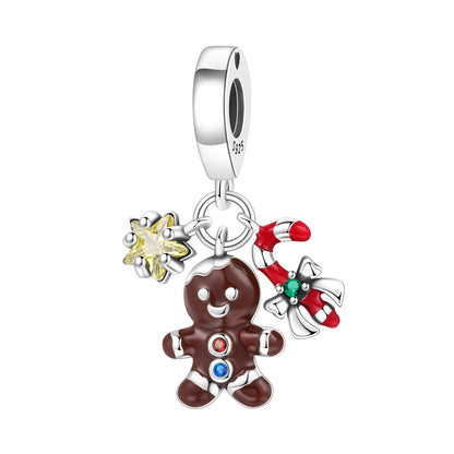 Pandora-style charm with gingerbread man design on a white background