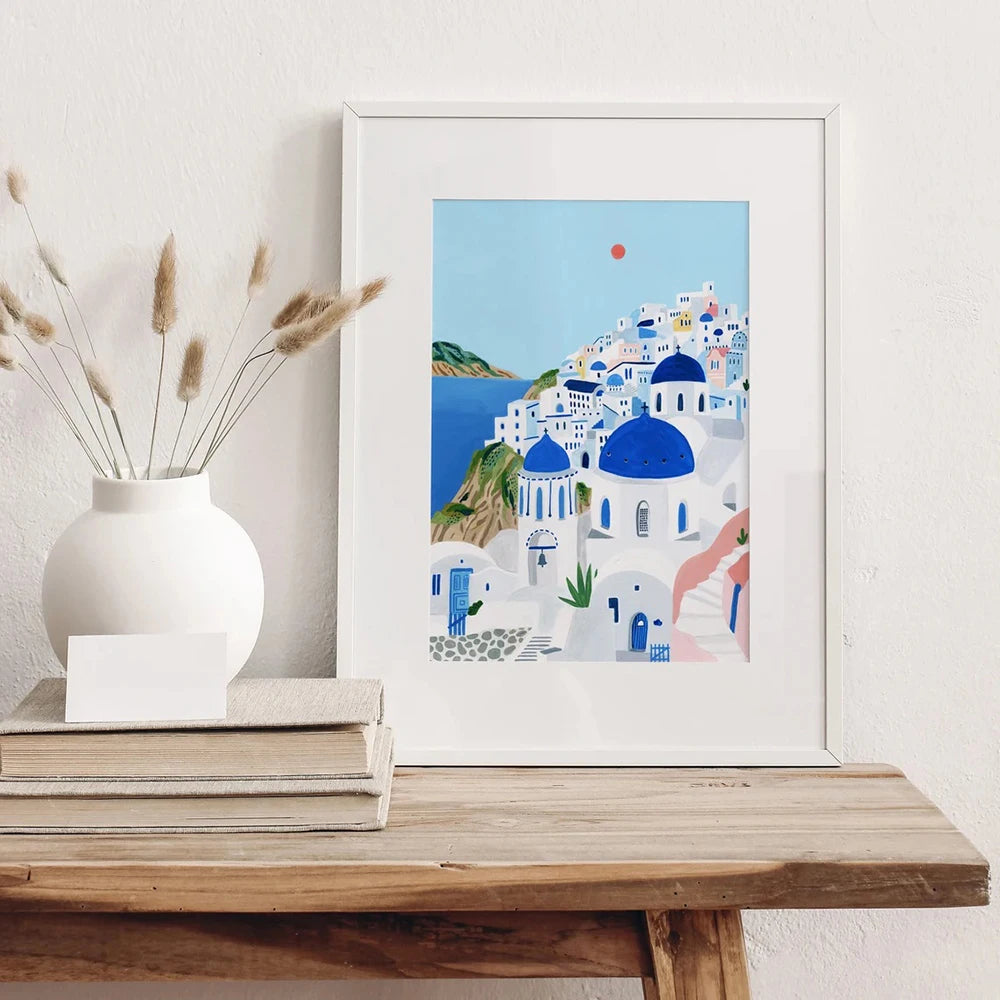 Santorini Lisbon Canvas Wall Art Print Poster Lake Como Central Park Decorative Painting Travel Mural Home Decor Gift Unframed