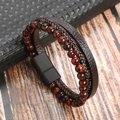 Men’s Multilayer Leather Bracelet | Handwoven Design with Magnetic Alloy Clasp